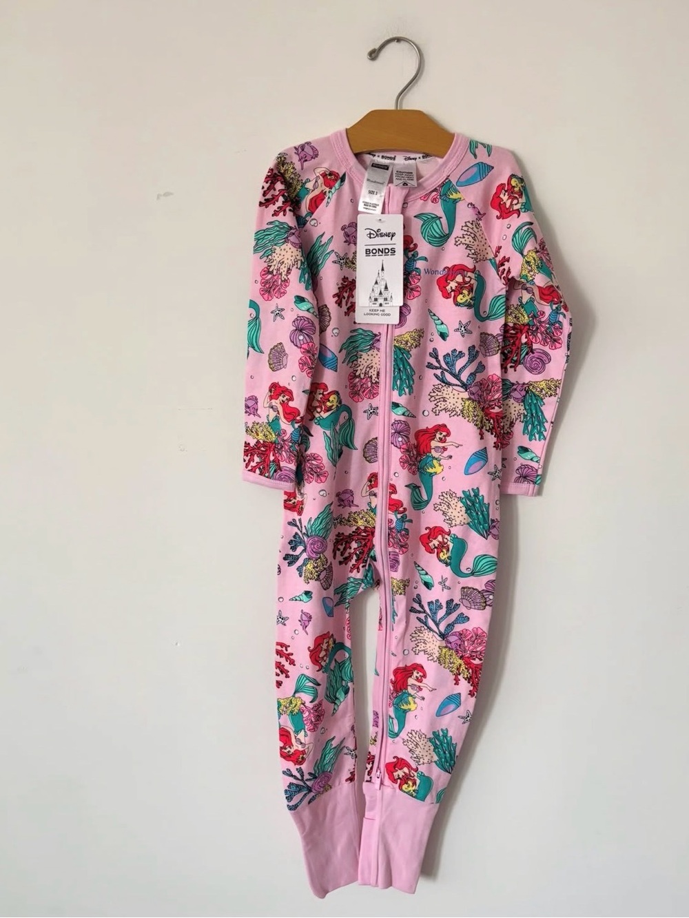 RETIRED- hard to find Bonds Pink Little Mermaid Zip-Front Kids Romper
